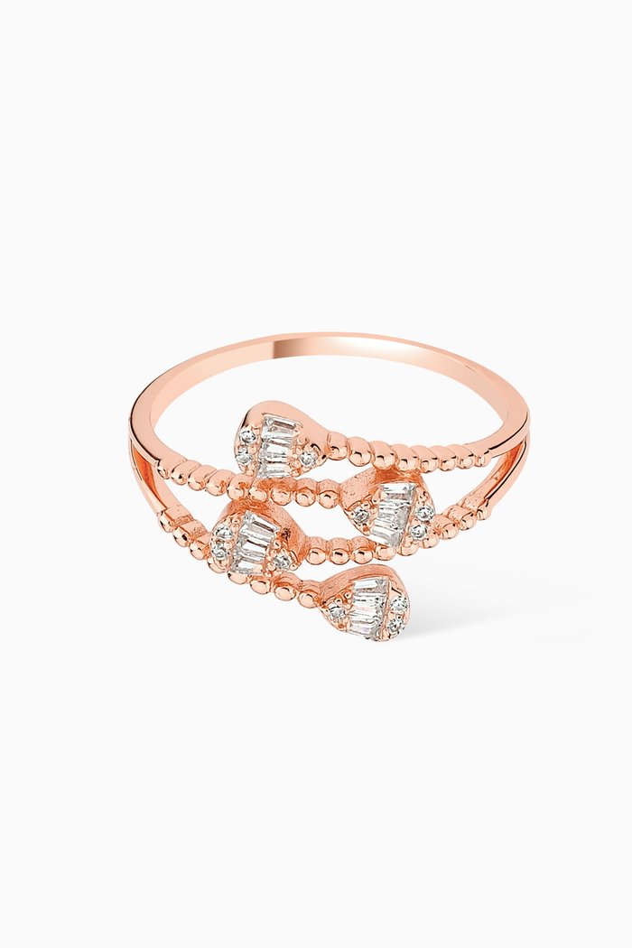 

Baguette-cut Filigree Crystal Ring in Sterling Silver, Rose gold
