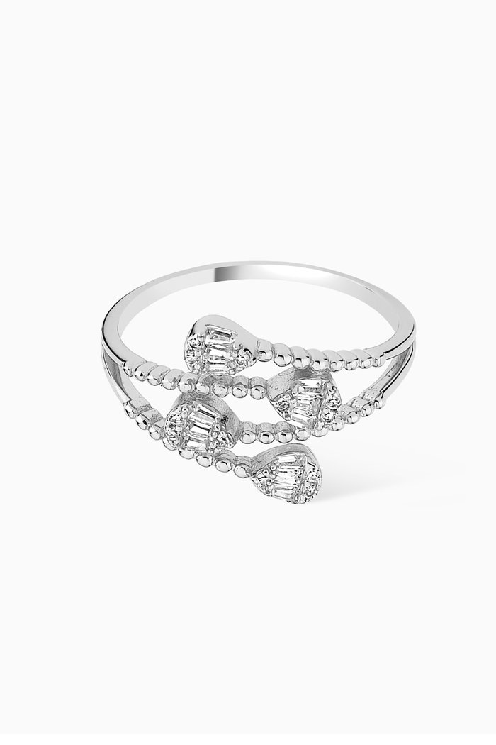 

Baguette-cut Filigree Crystal Ring in Sterling Silver