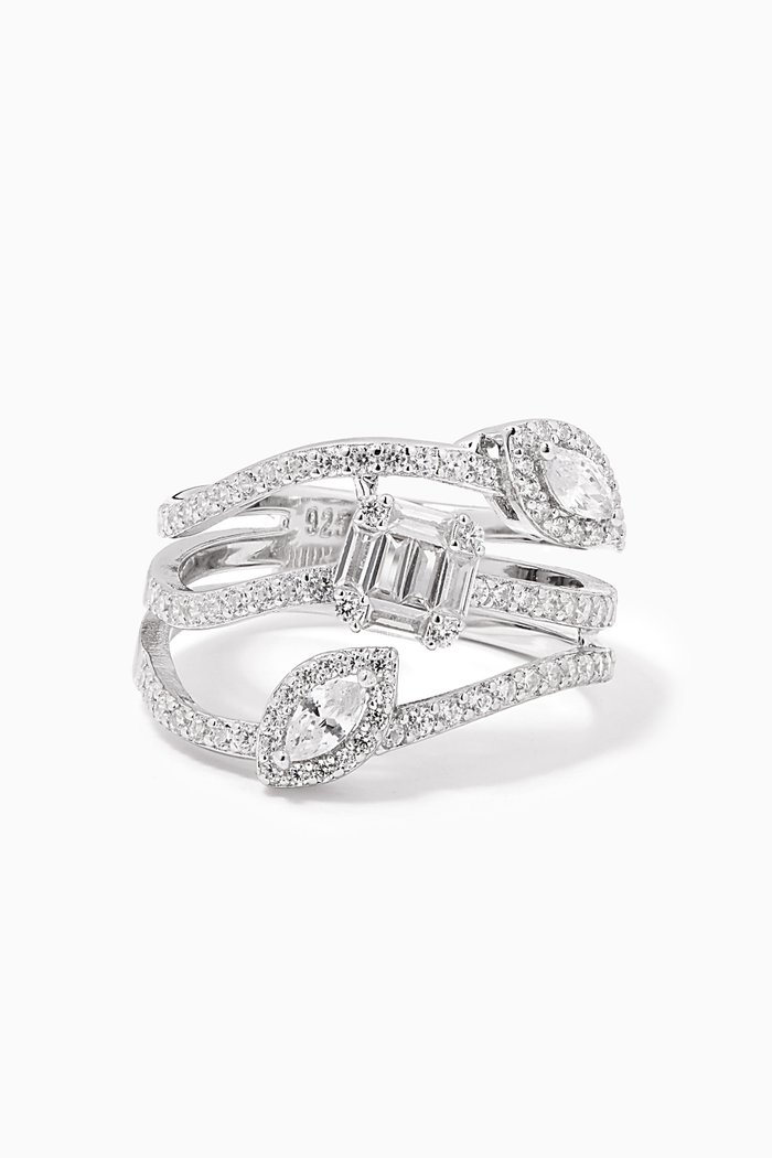 

Three Arm Stone Crystal Ring in Sterling Silver