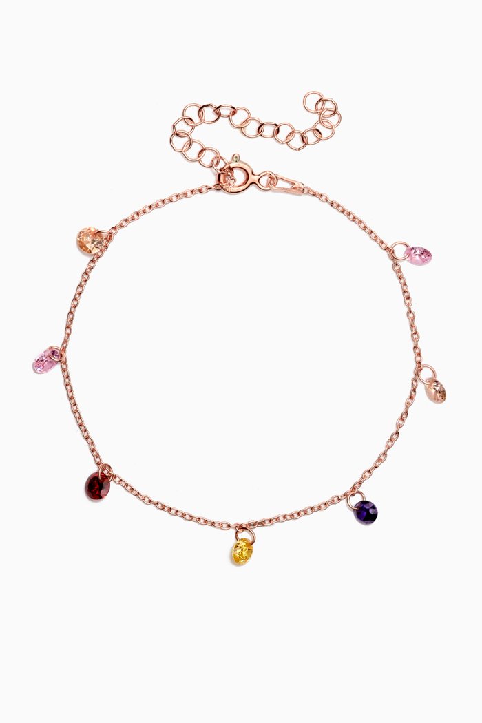 

Multi-Stone Dangle Bracelet in Sterling Silver, Rose gold