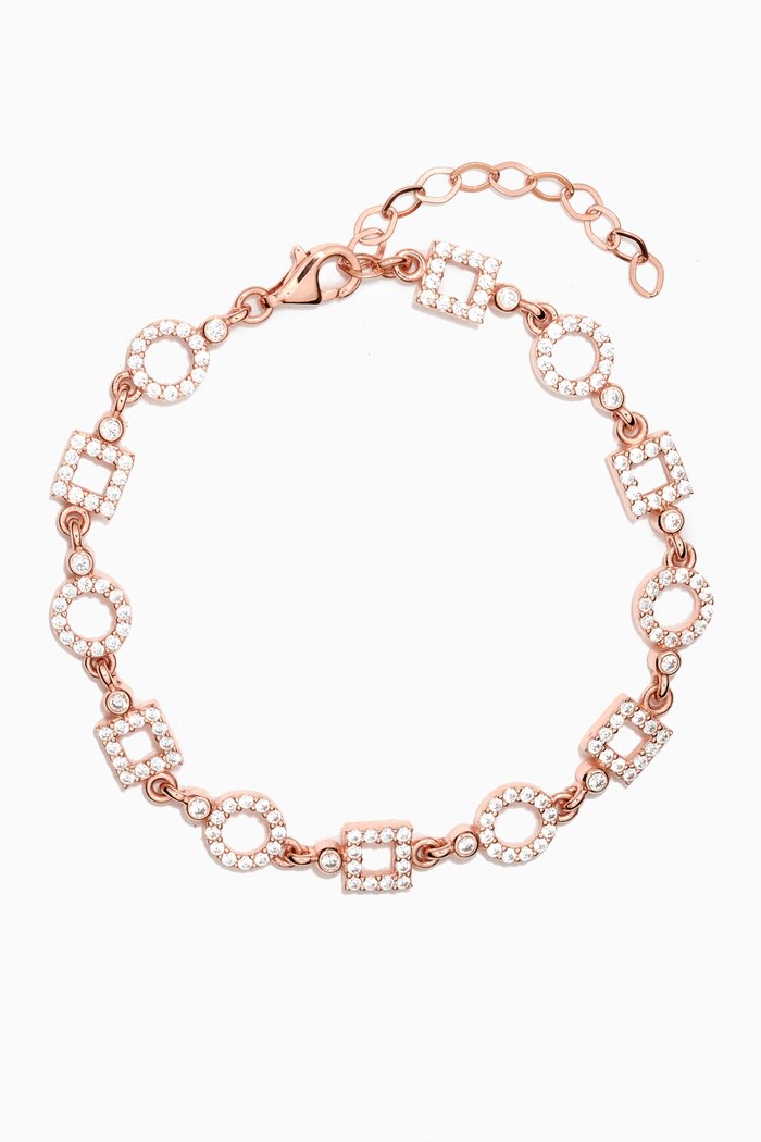 

Circle & Square Charm Crystal Bracelet in Sterling Silver, Rose gold