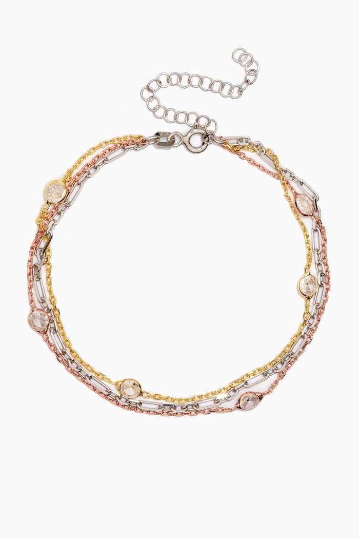Triple-layered Crystal Bracelet in Sterling Silver, Rose gold