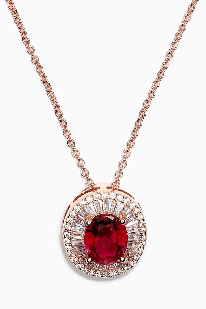

Classic Stone Crystal Pendant Necklace in Sterling Silver, Red