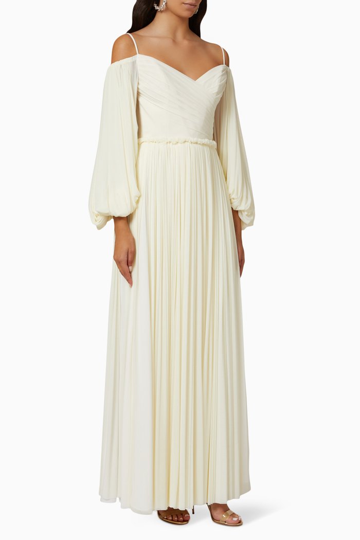 Gathered Maxi Gown in Jersey, White