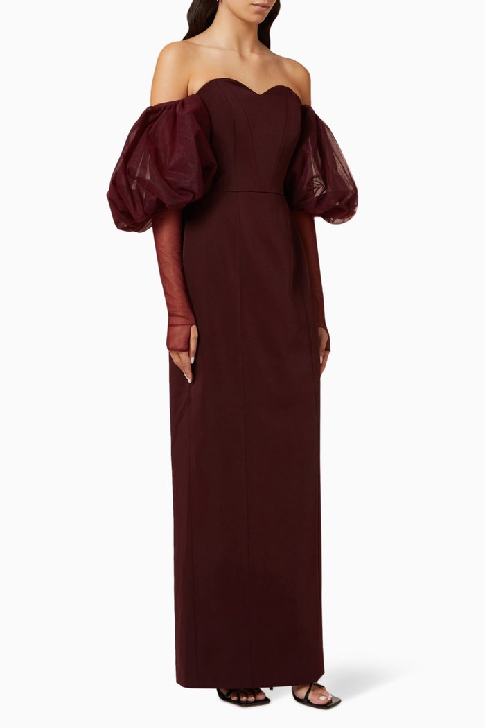

Off-shoulder Gown in Crepe, Red