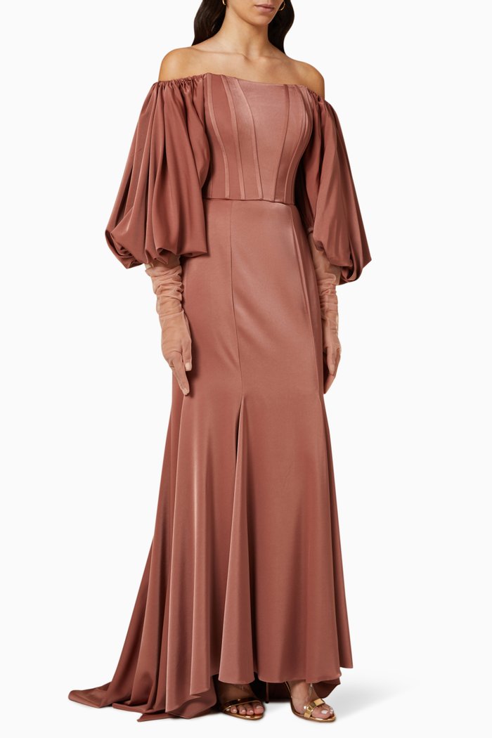 Off-shoulder Mermaid Gown in Satin, Pink