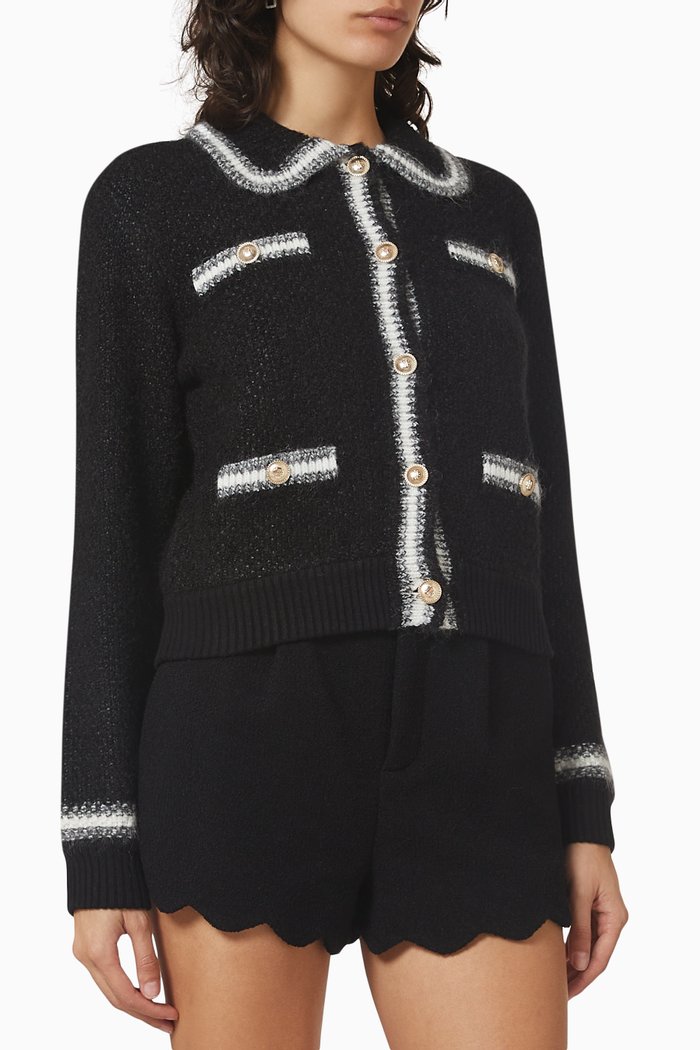 

Shiny Knit Cardigan, Black