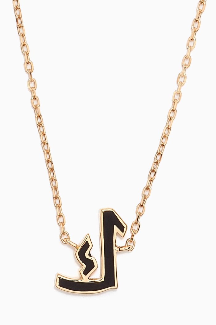 

Mina 'K' Letter Enamel Necklace in 18kt Gold, Black