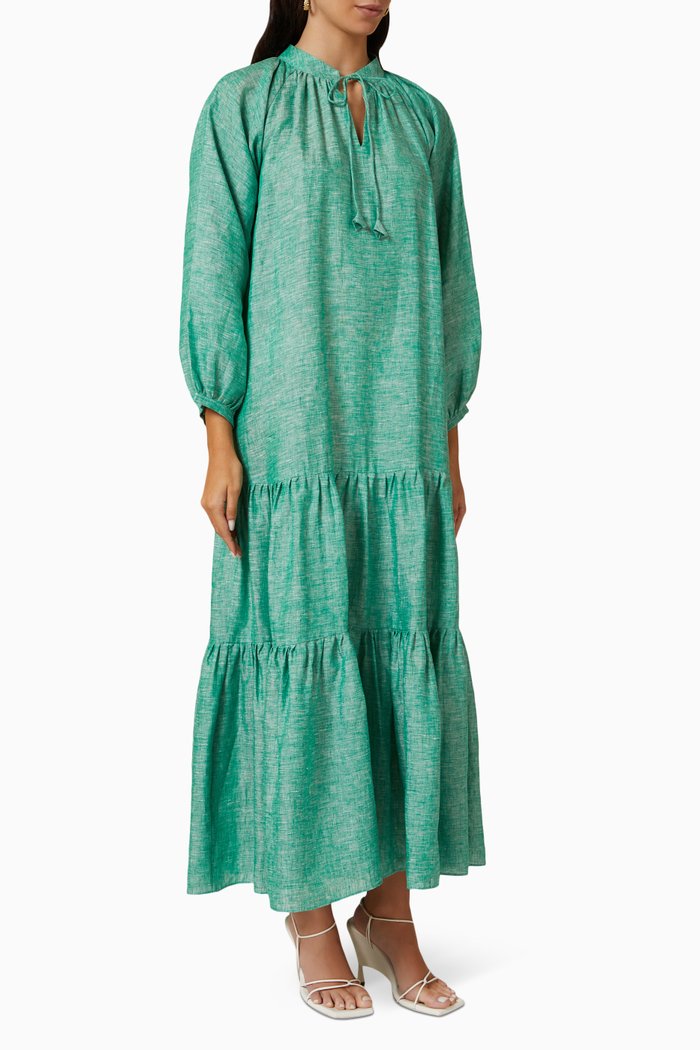 

Sandra Tiered Kaftan in Cotton, Green