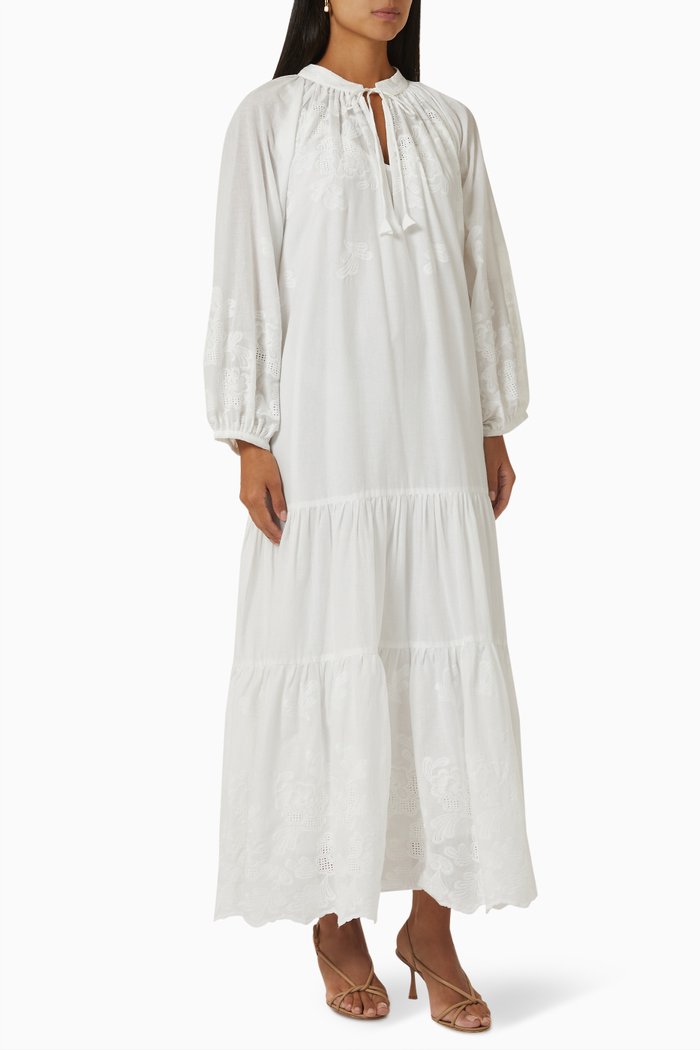 

Sandra Tiered Kaftan in Cotton, White