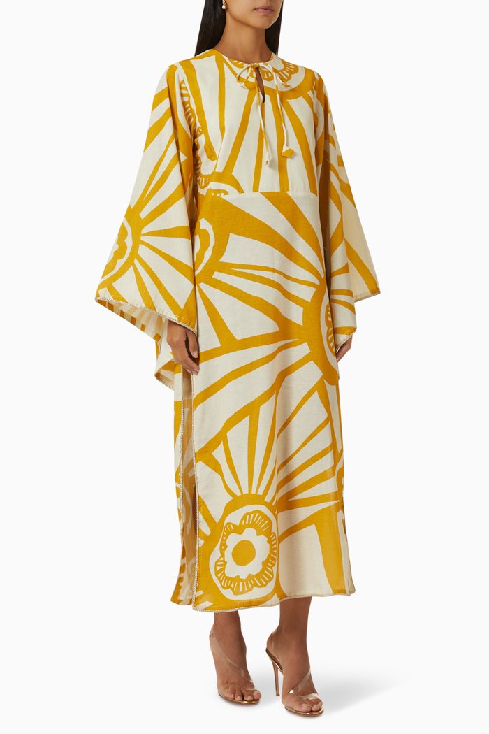 

Linden Mosa Printed Kaftan in Cotton, Yellow