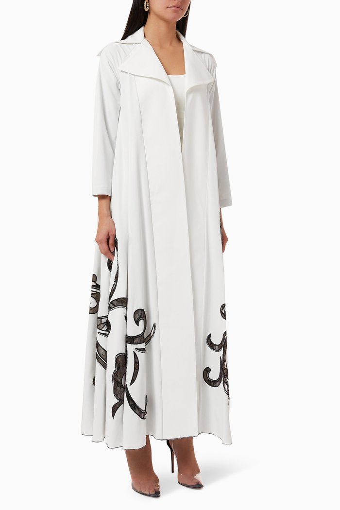 

Embroidered Abaya in Crêpe & Tulle, White