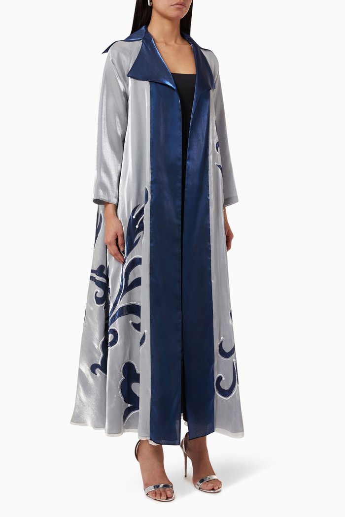 

Colour-block Embroidered Abaya in Organza, White