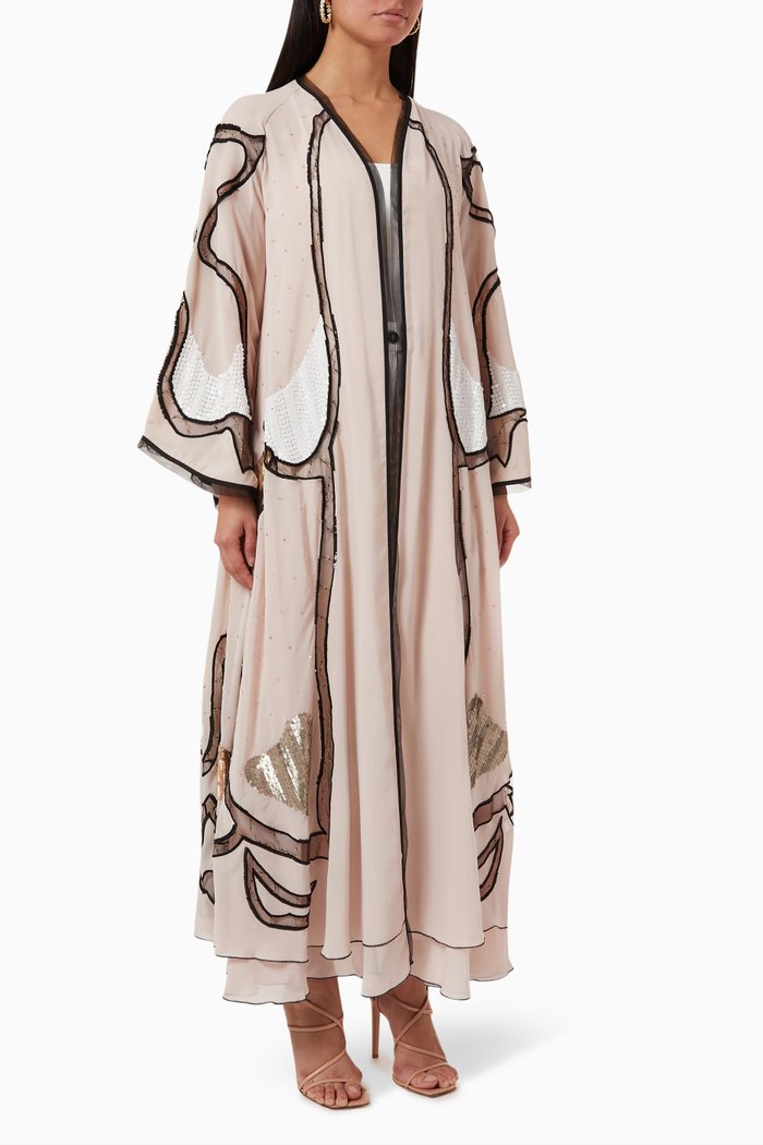 

Embellished Double-layer Abaya in Chiffon, Neutral