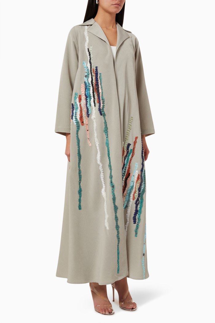 

Contrast-embroidered Abaya in Crêpe, Green