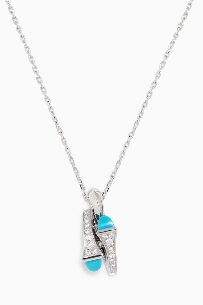

Cleo Diamond Huggie Pendant Necklace with Turquoise in 18kt White Gold, Silver