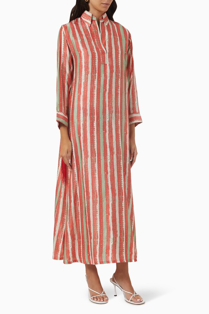 

Fringed Shirt Dress in Silk, Red