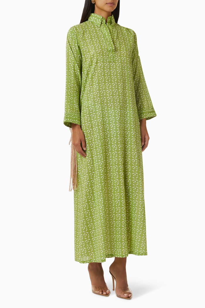 

Sequin Fringed Dress in Cotton, Green