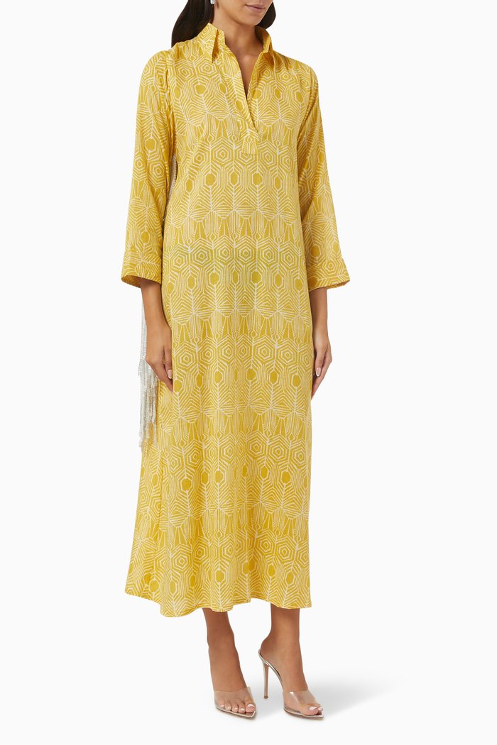 

Sequinned Fringe Dress in Silk, Yellow