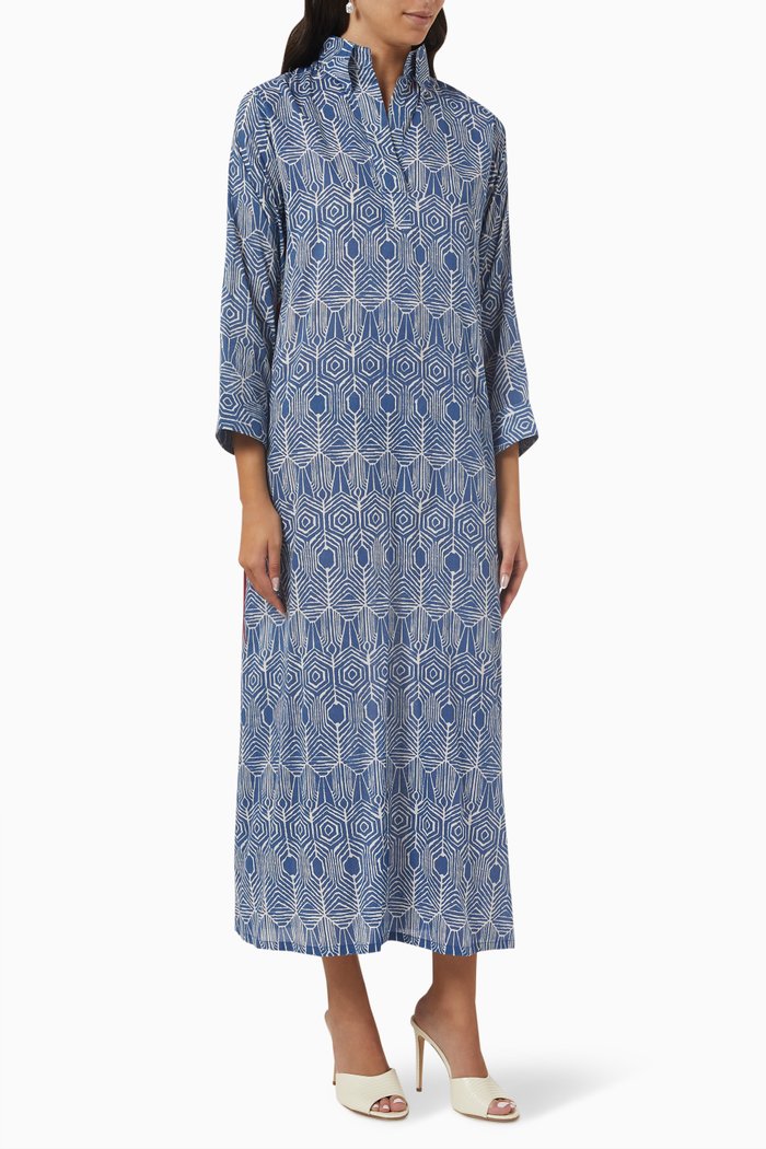 

Fringed Shirt Dress in Silk, Blue