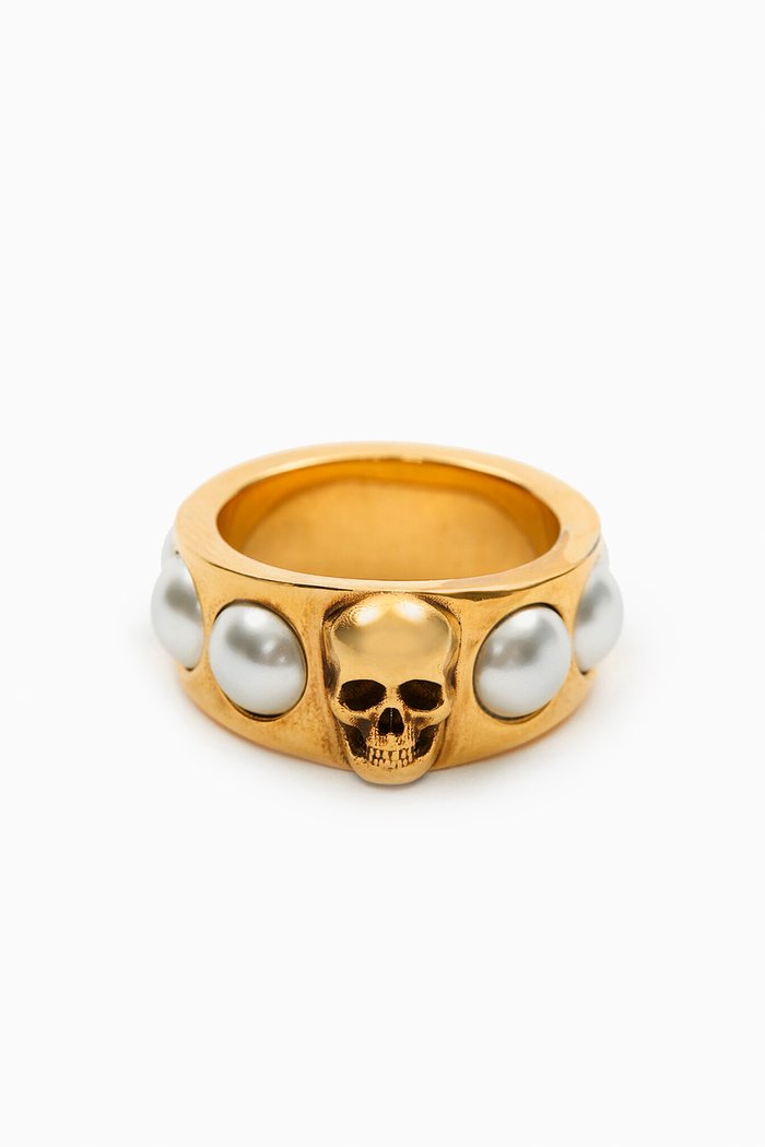 

Skull Pearl Ring in Brass, Brown