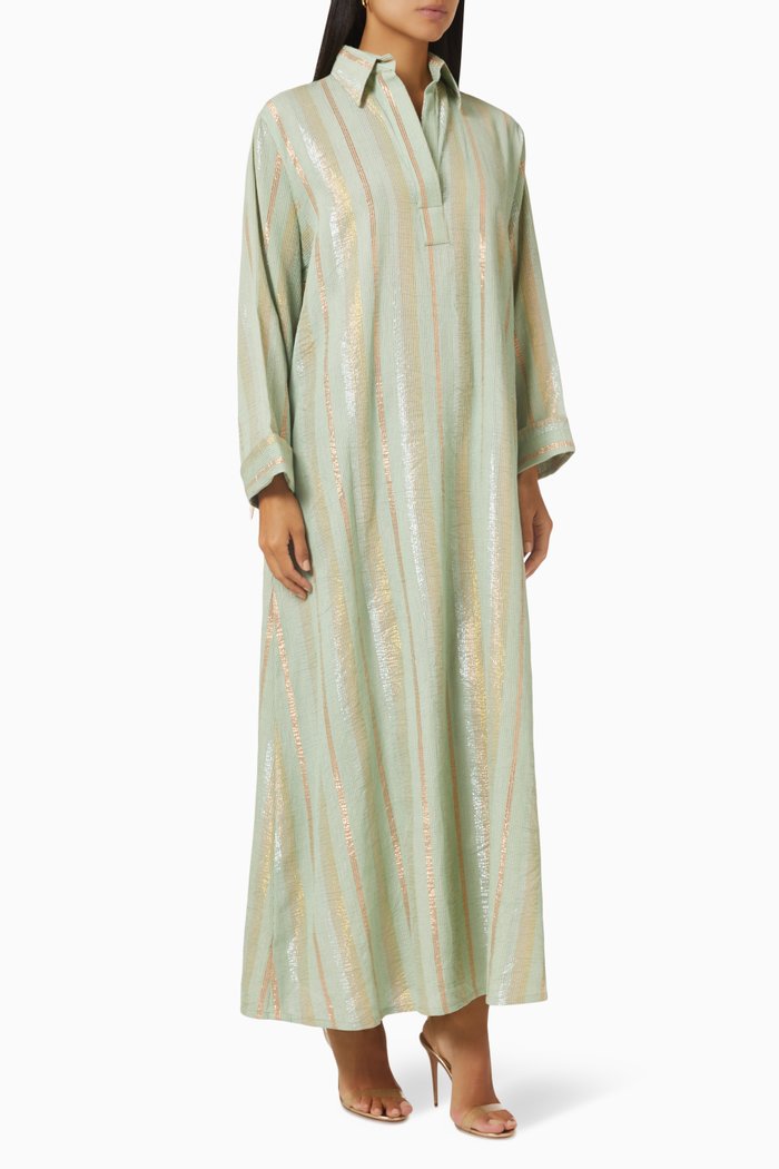 

Fringed Shirt Dress in Silk, Green