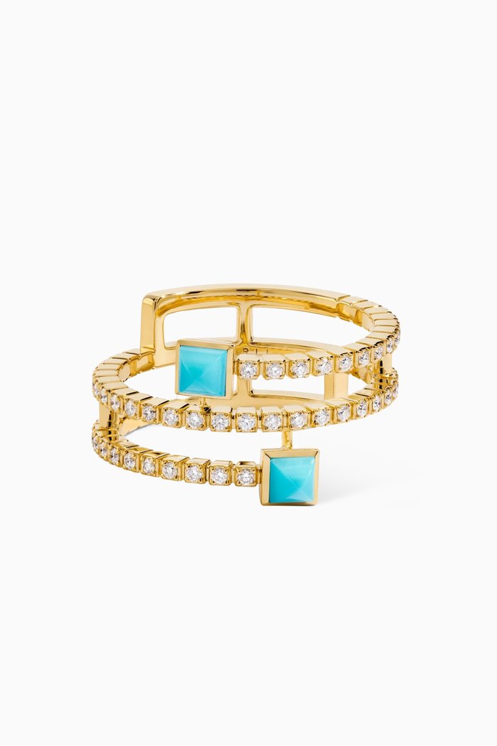 Cleo Lotus Twist Diamond & Turquoise Ring in 18kt Gold, Yellow