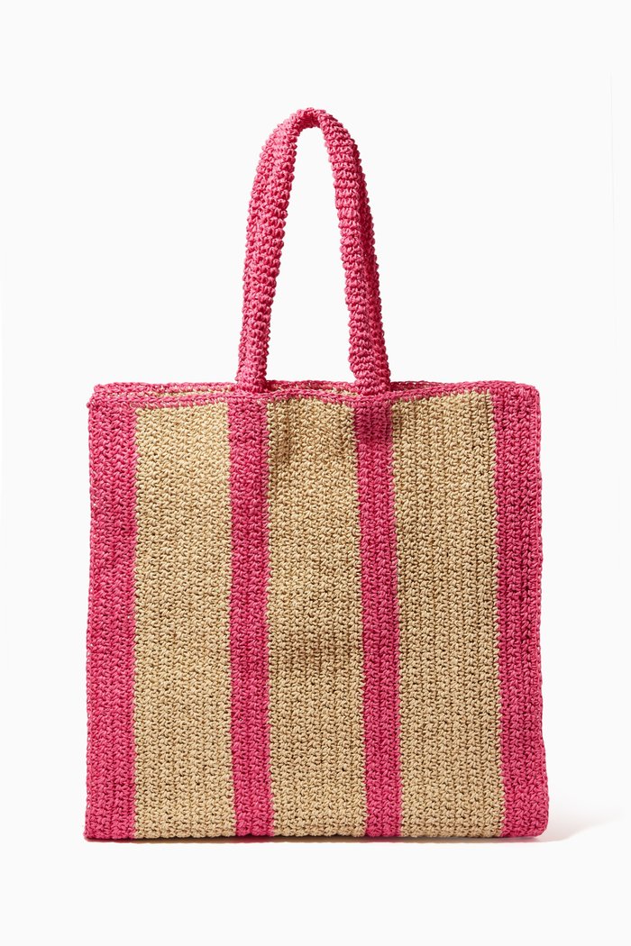 

Large Striped Tote Bag in Paper Yarn, Pink
