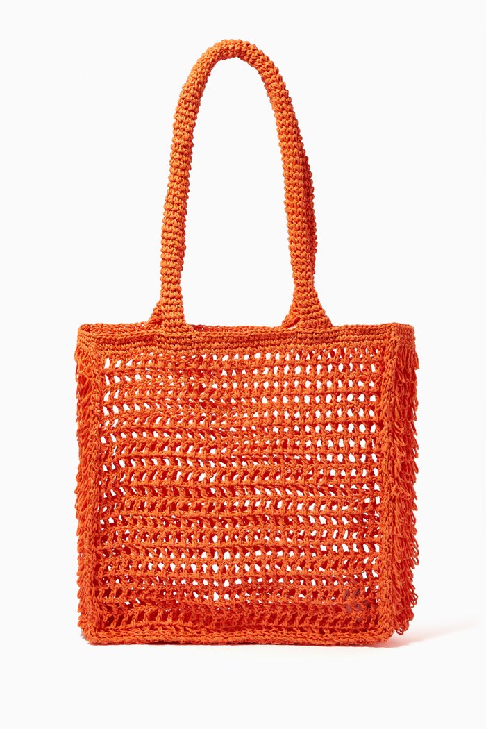 

Tasseled Tote Bag in Paper Crochet, Orange