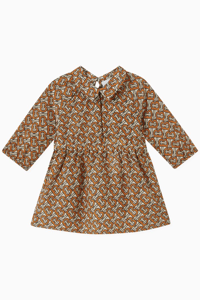 

Monogram Print Shirt Dress & Bloomers Set in Cotton, Orange