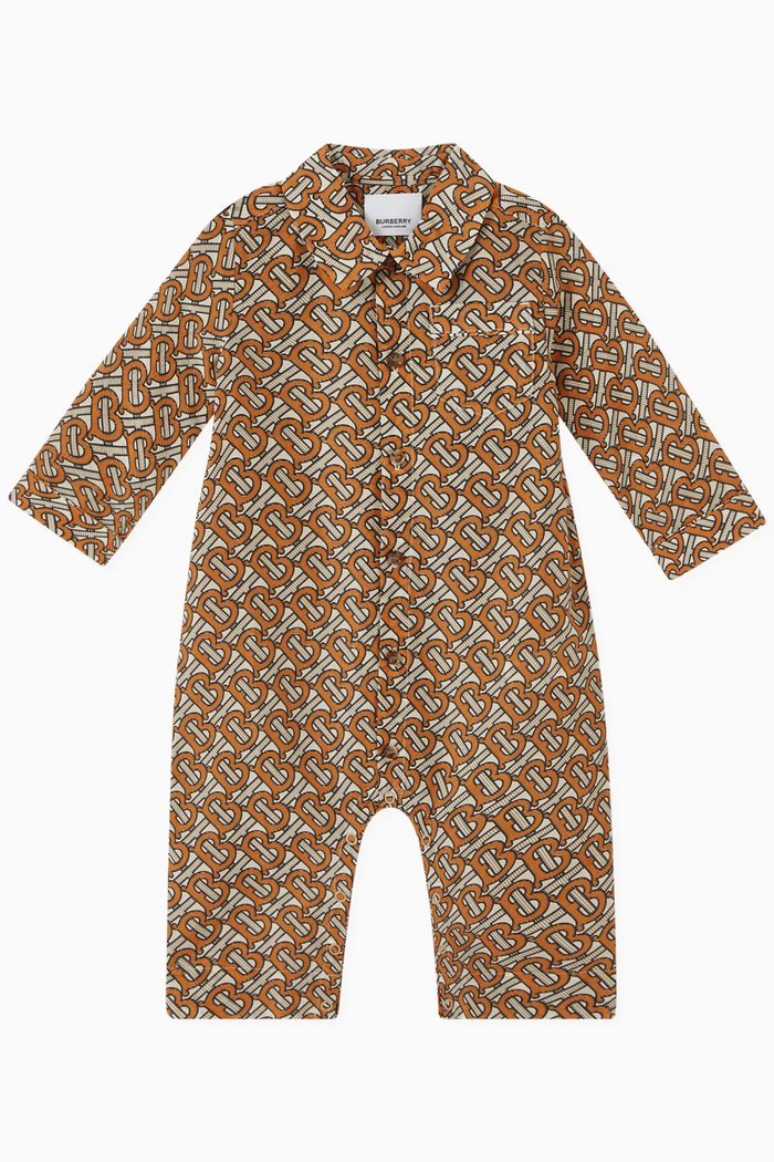 

Monogram Print Romper in Cotton, Orange