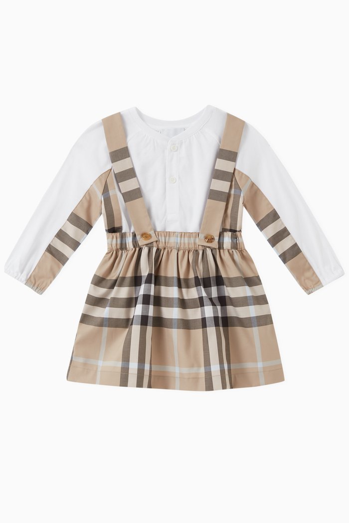 

Vintage Check Bodysuit & Dungaree Dress Set in Cotton, Neutral