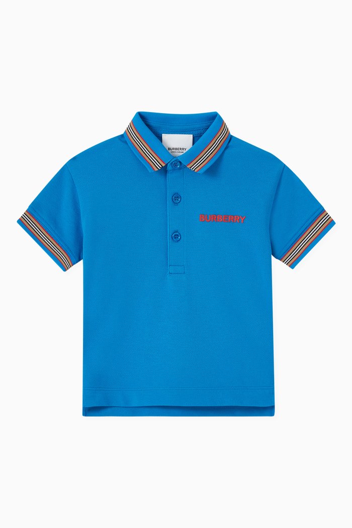 

Icon Stripe Polo Shirt in Cotton Piqué, Blue