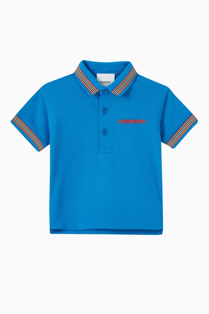 Icon Stripe Polo Shirt in Cotton Piqué, Blue
