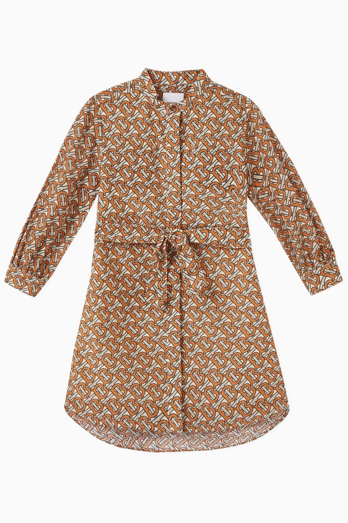 

Nora Monogram Shirt Dress in Cotton Silk Voile, Orange