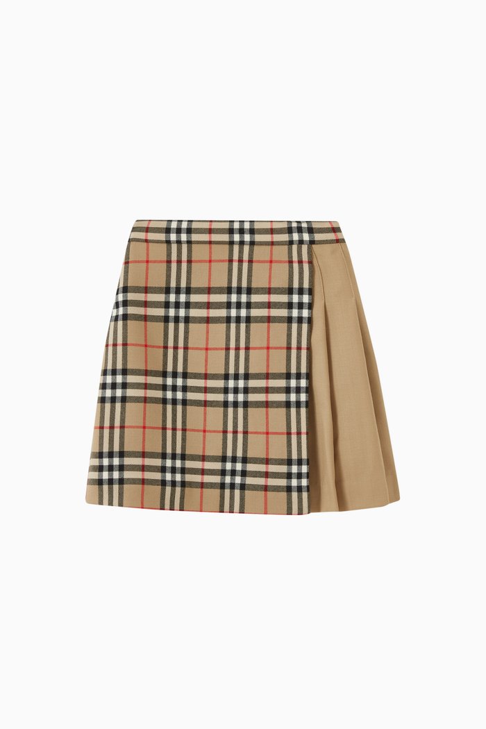 

Vintage Check Skirt in Wool, Neutral