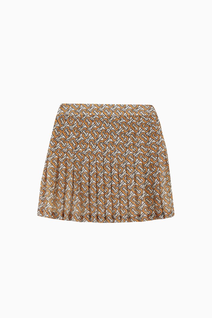 

Monogram Print Pleated Skirt, Orange