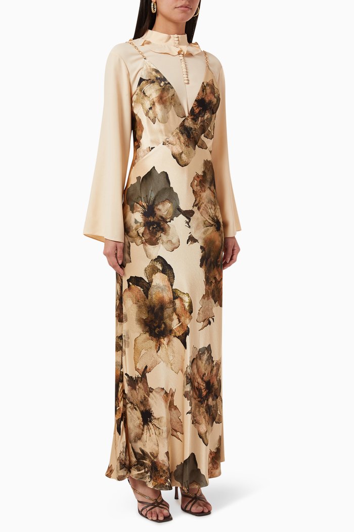 

Layered Floral Maxi Dress, Neutral