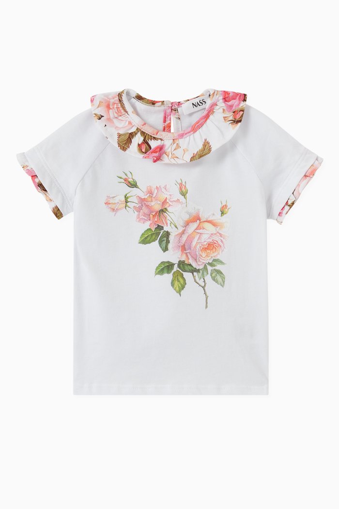 

Floral Print T-shirt in Cotton, Pink