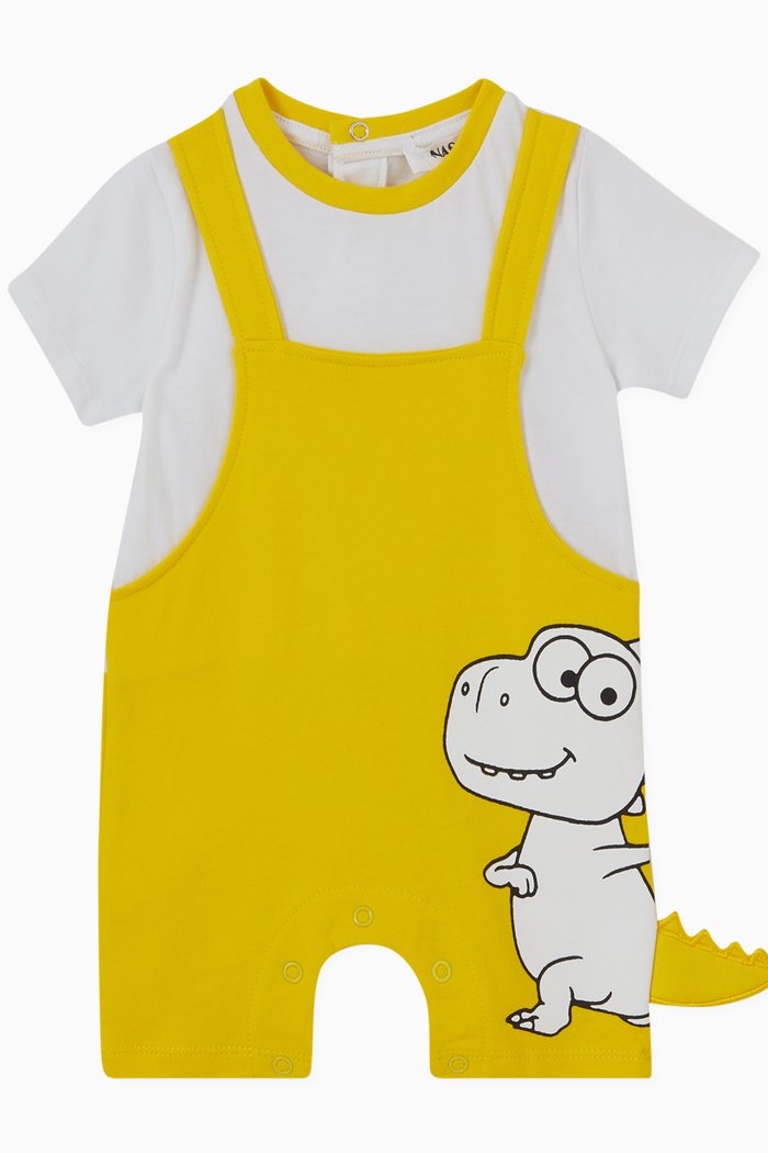 

Dino-print Romper, Yellow