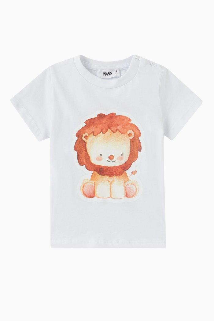 

Lion Print T-shirt in Cotton, White