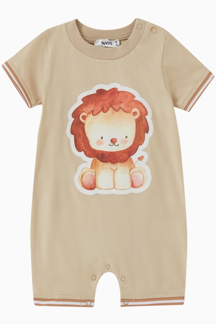 

Lion Print Romper in Cotton, Neutral