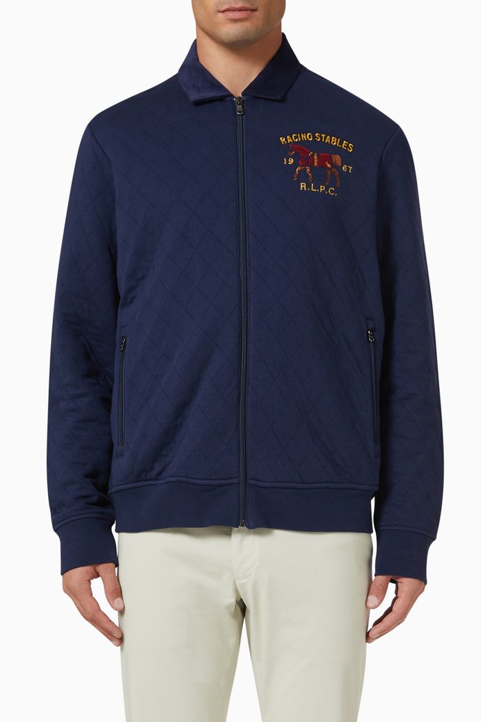 

Logo Embroidered Jacket in Quilted Fabric, Blue