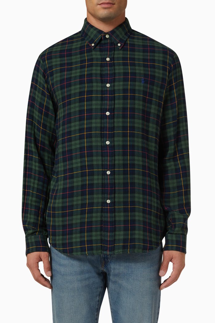 

Logo Check Patterned Shirt in Cotton, Green
