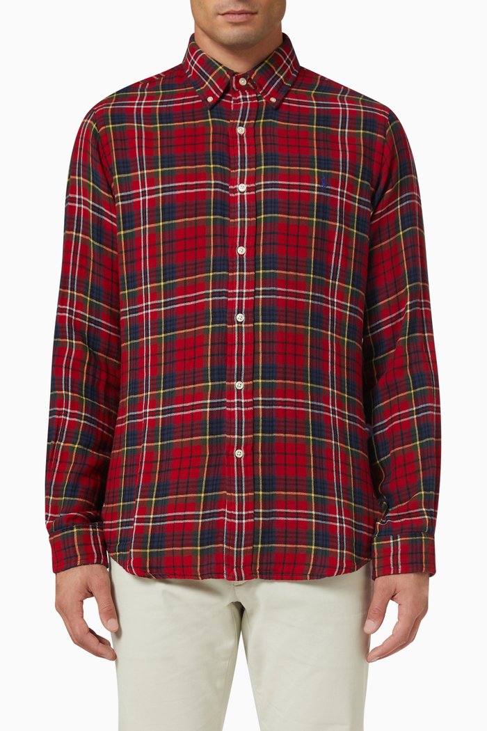 

Logo Check Patterned Shirt in Cotton, Red