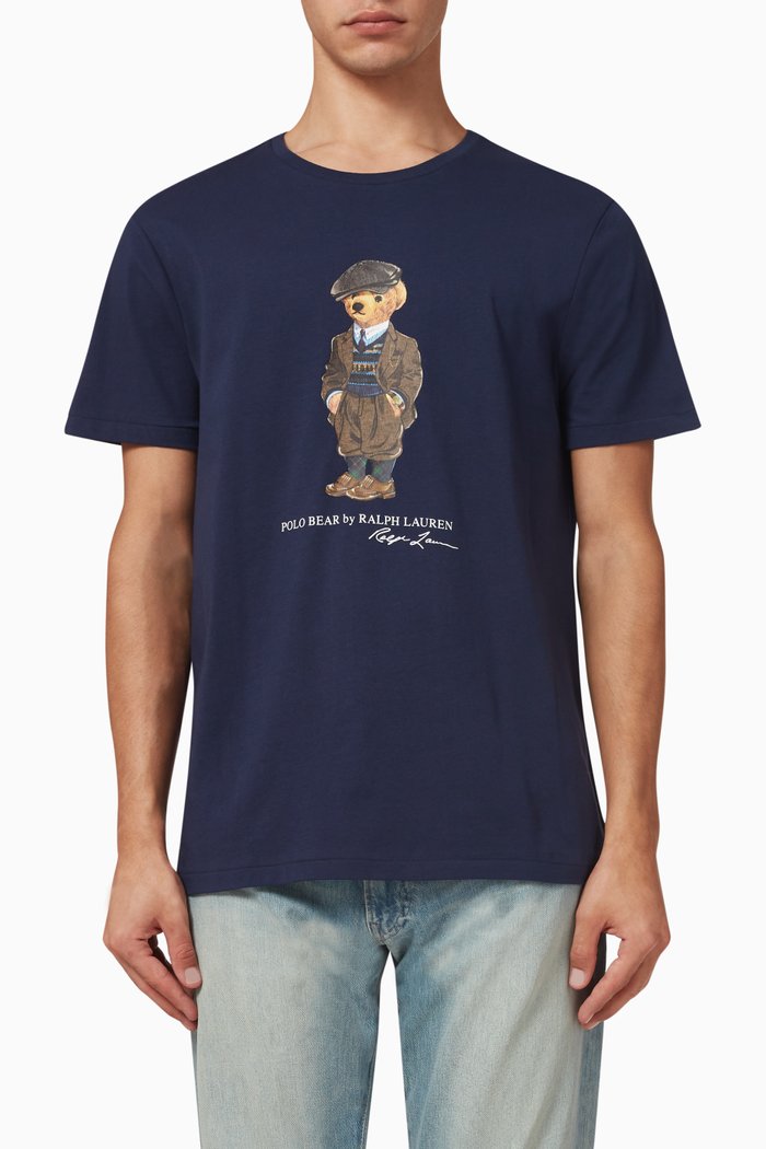 Teddy Printed T-shirt in Pure Cotton, Blue
