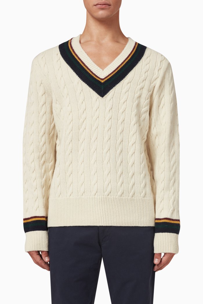 

Stripe Patterned Sweater in Wool-blend, Neutral