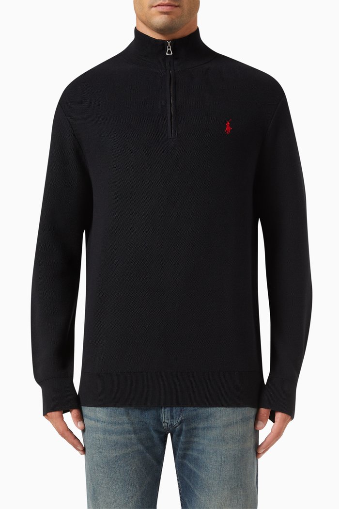

Zip-up Sweatshirt in Cotton, Black