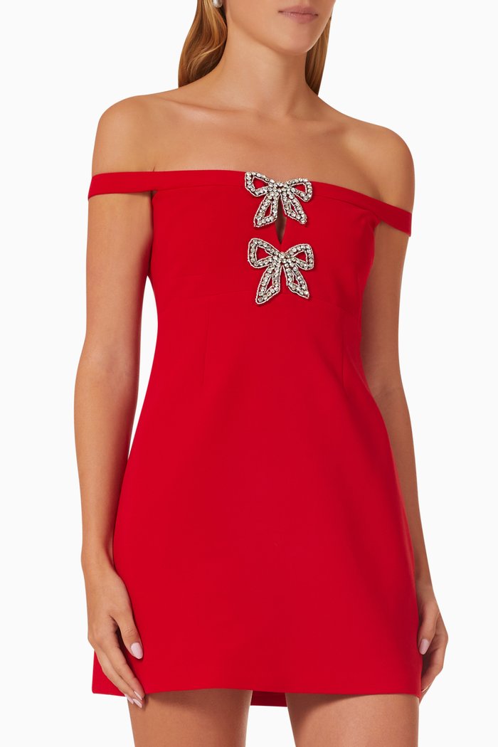 

Bow Mini Dress in Crepe, Red