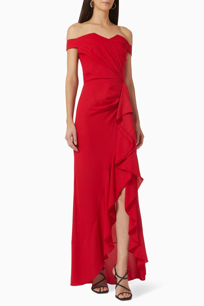

Off-shoulder Draped Maxi Dress, Red